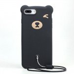 Wholesale iPhone 8 Plus / 7 Plus 3D Teddy Bear Design Case with Hand Strap (Black)